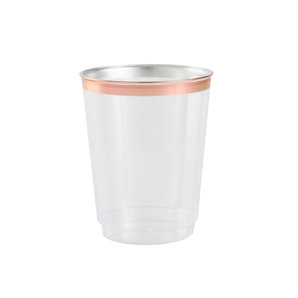 Chef 101 10 oz Clear Plastic Tumbler - with Rose Gold Rim - 3" x 3" x 3 3/4" - 20 count box