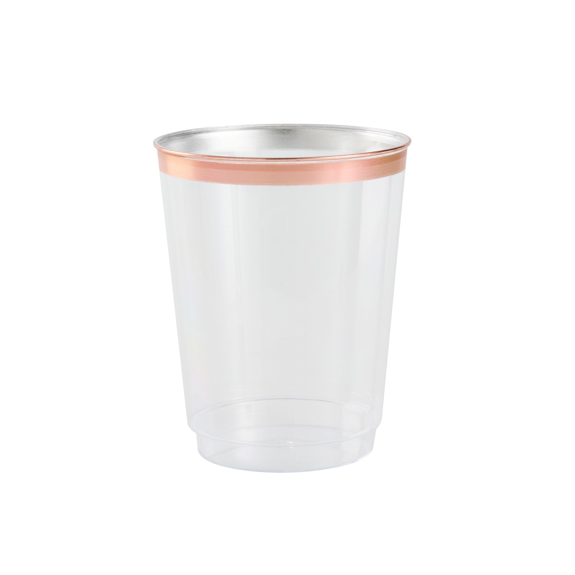 Chef 101 10 oz Clear Plastic Tumbler - with Rose Gold Rim - 3" x 3" x 3 3/4" - 20 count box