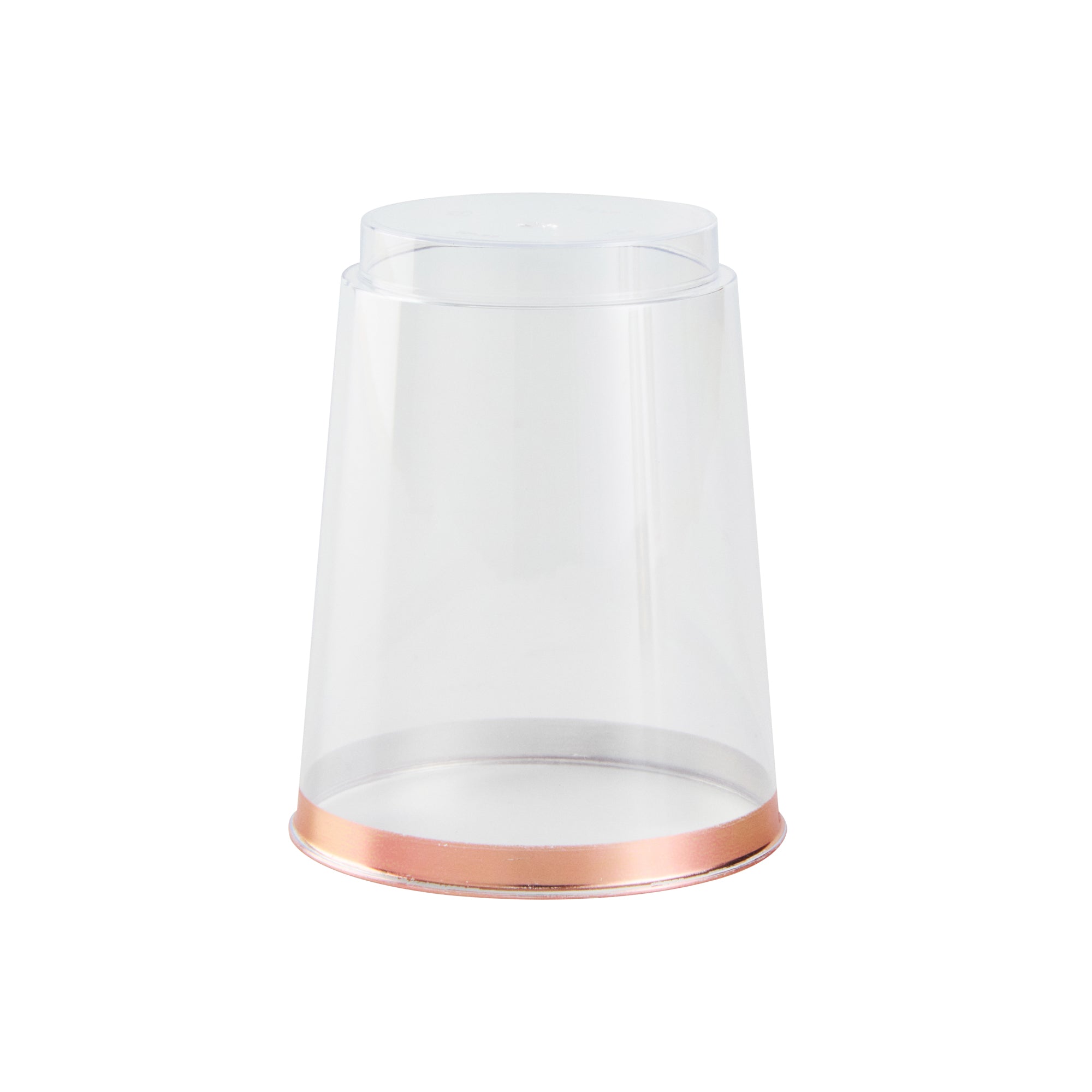 Chef 101 10 oz Clear Plastic Tumbler - with Rose Gold Rim - 3" x 3" x 3 3/4" - 20 count box