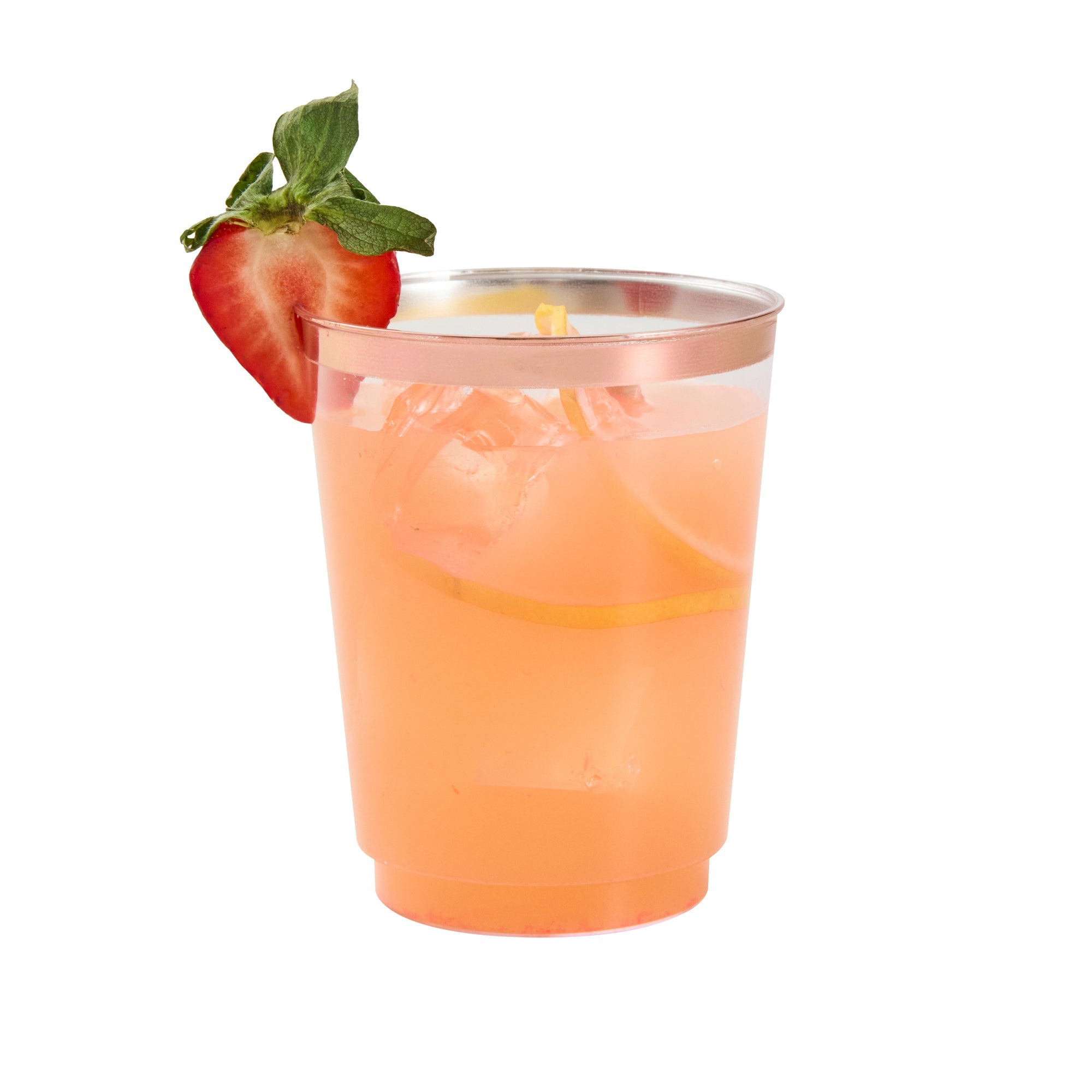 Chef 101 10 oz Clear Plastic Tumbler - with Rose Gold Rim - 3" x 3" x 3 3/4" - 500 count box