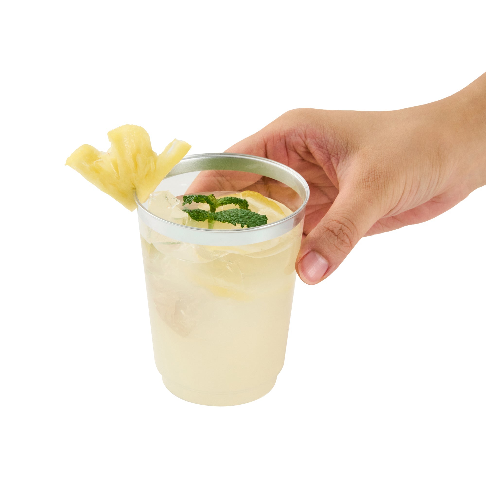 Chef 101 10 oz Clear Plastic Tumbler - with Silver Rim - 3" x 3" x 3 3/4" - 500 count box