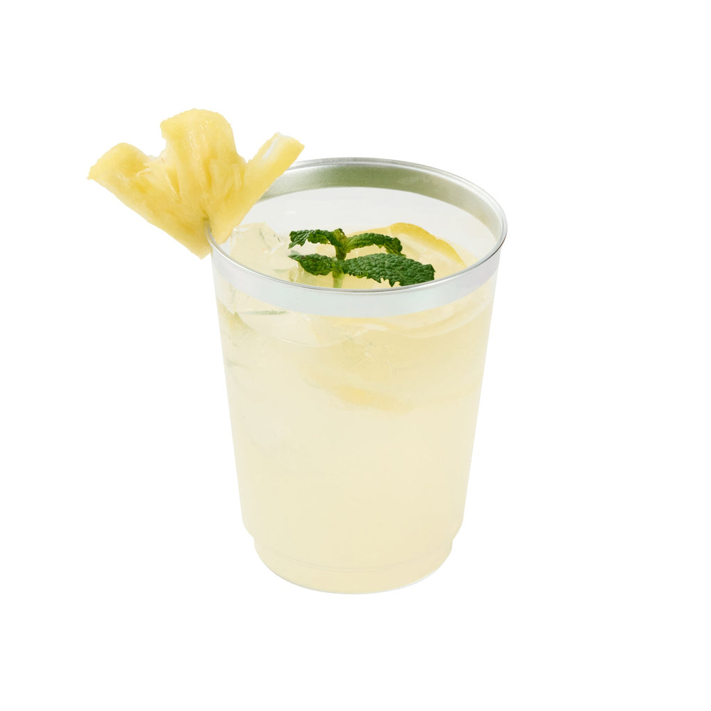 Chef 101 10 oz Clear Plastic Tumbler - with Silver Rim - 3" x 3" x 3 3/4" - 500 count box