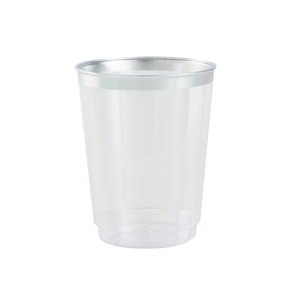 Chef 101 10 oz Clear Plastic Tumbler - with Silver Rim - 3" x 3" x 3 3/4" - 500 count box