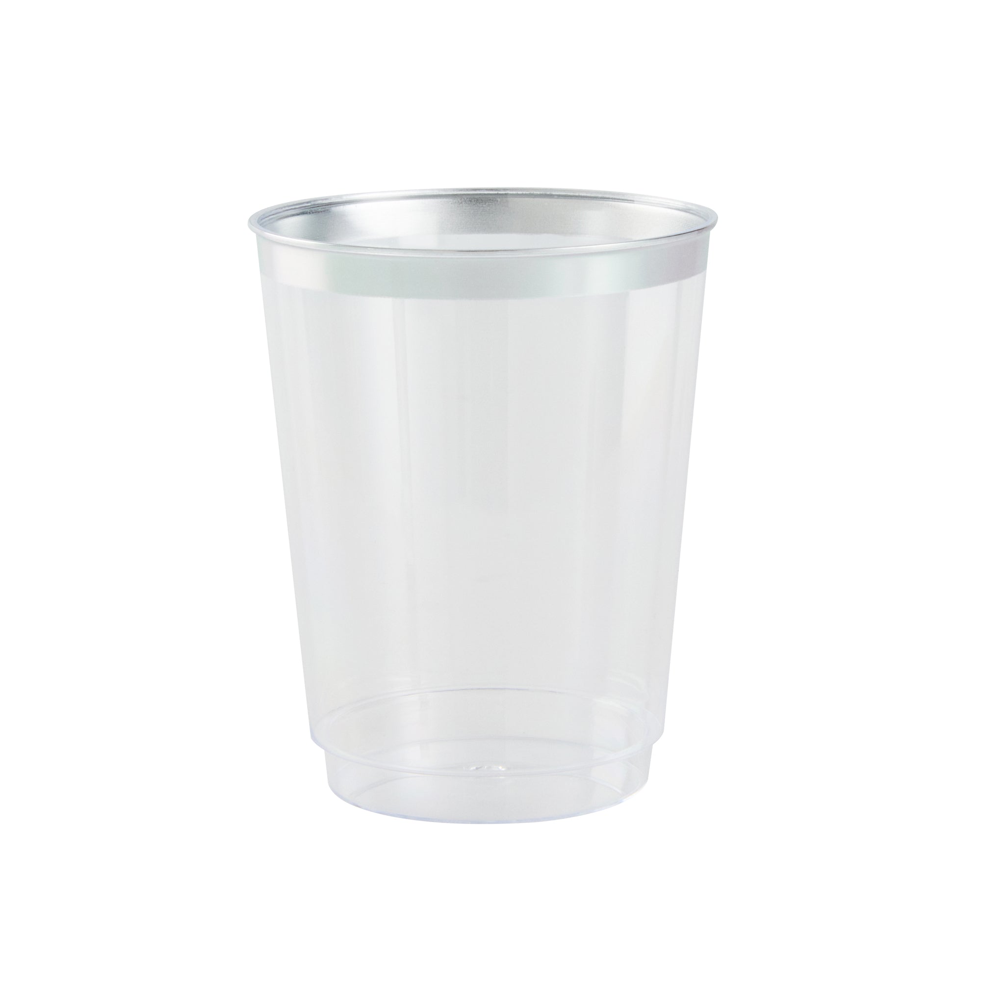 Chef 101 10 oz Clear Plastic Tumbler - with Silver Rim - 3" x 3" x 3 3/4" - 500 count box