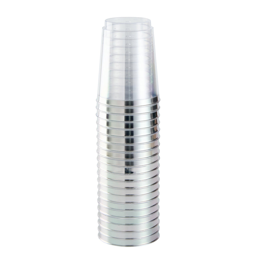 Chef 101 10 oz Clear Plastic Tumbler - with Silver Rim - 3" x 3" x 3 3/4" - 500 count box