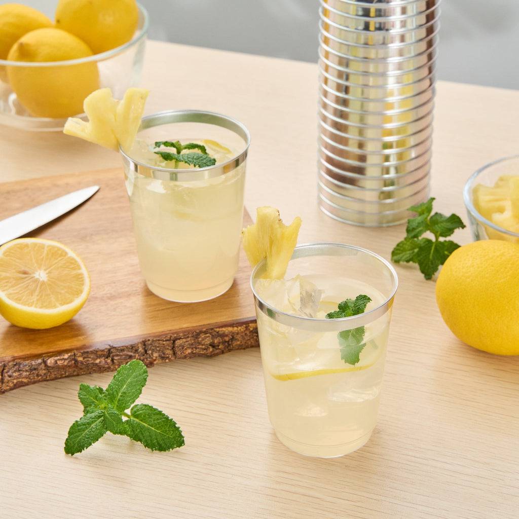 Chef 101 10 oz Clear Plastic Tumbler - with Silver Rim - 3" x 3" x 3 3/4" - 500 count box