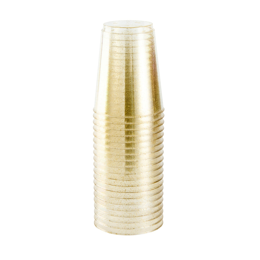 Chef 101 10 oz Gold Glitter Plastic Tumbler - 3" x 3" x 3 3/4" - 20 count box