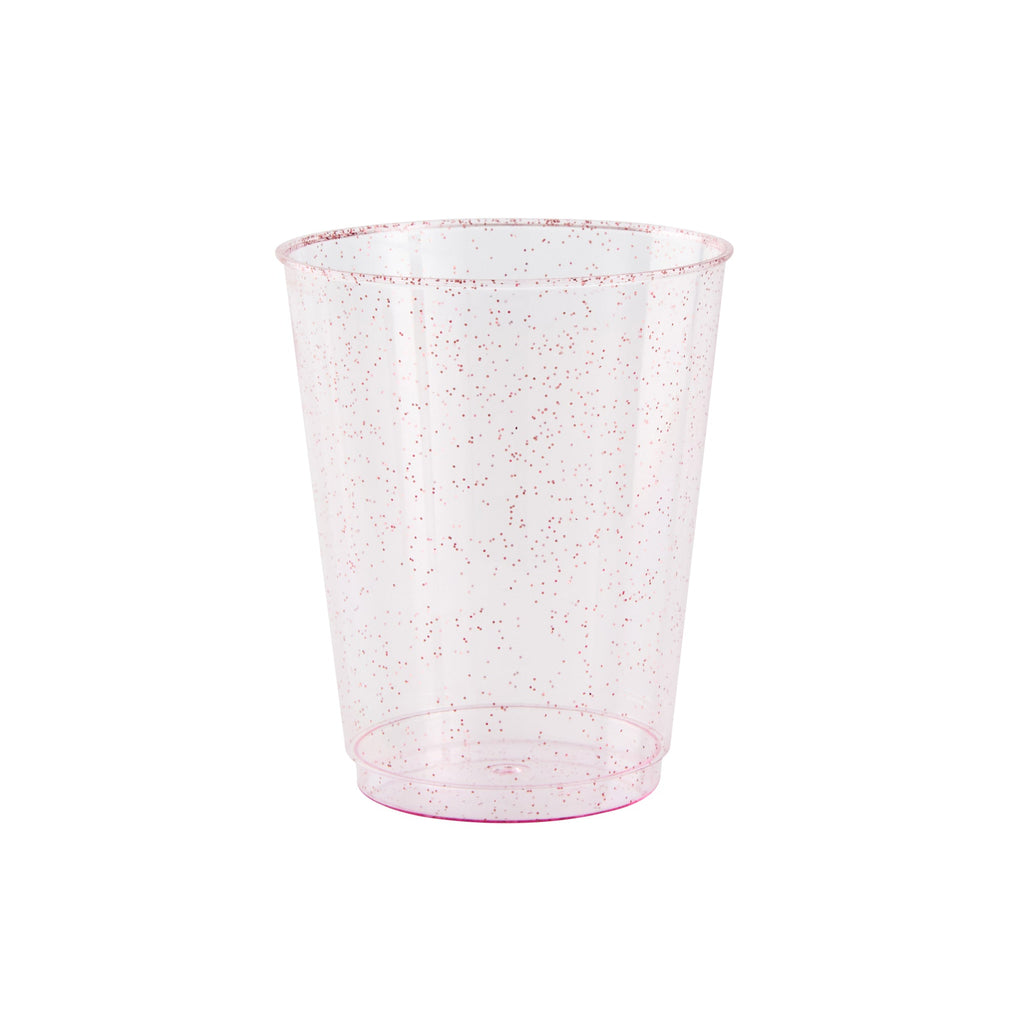Chef 101 10 oz Pink Glitter Plastic Tumbler - 3" x 3" x 3 3/4" - 20 count box