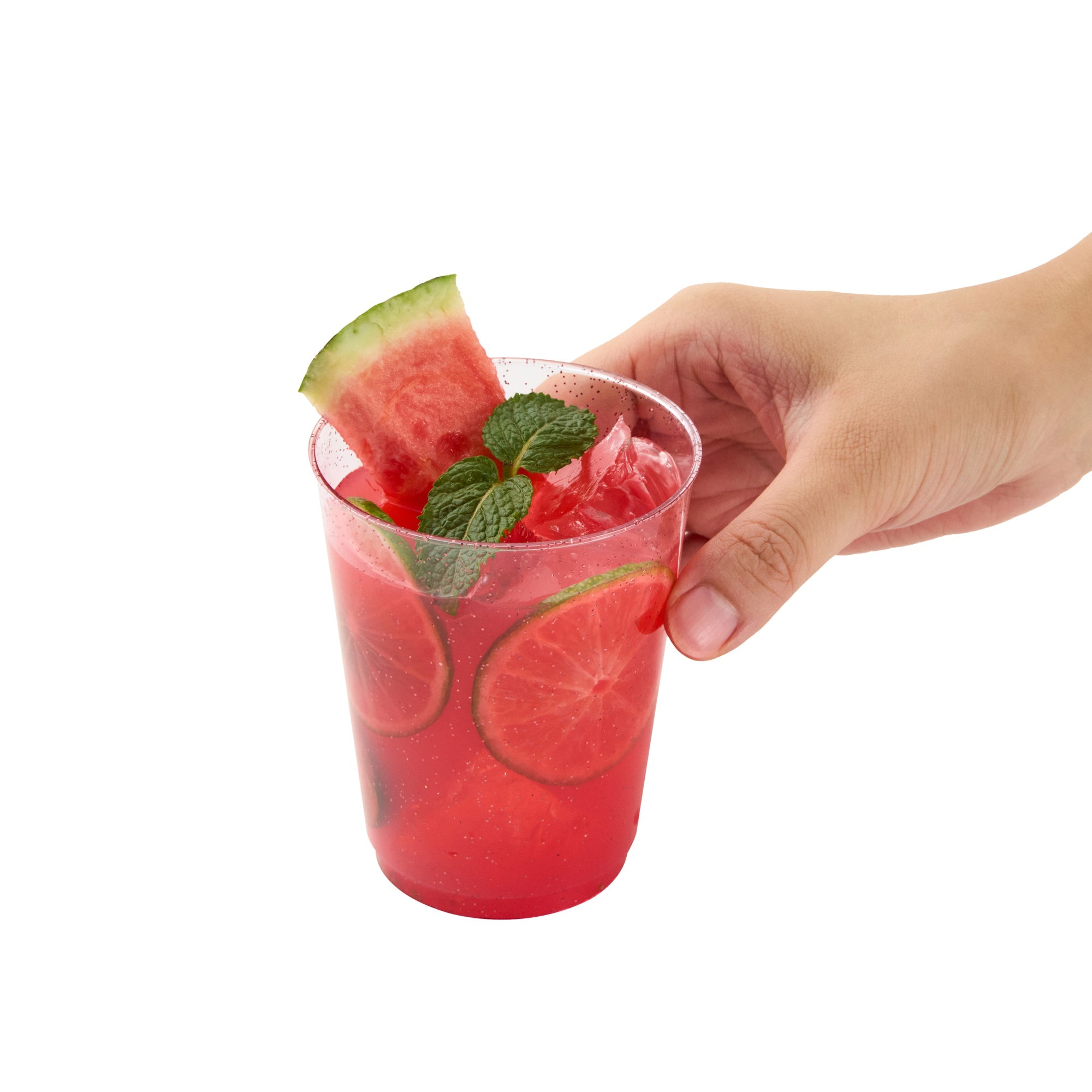 Chef 101 10 oz Pink Glitter Plastic Tumbler - 3" x 3" x 3 3/4" - 500 count box