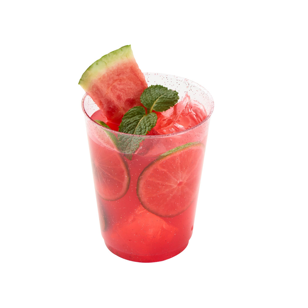 Chef 101 10 oz Pink Glitter Plastic Tumbler - 3" x 3" x 3 3/4" - 500 count box