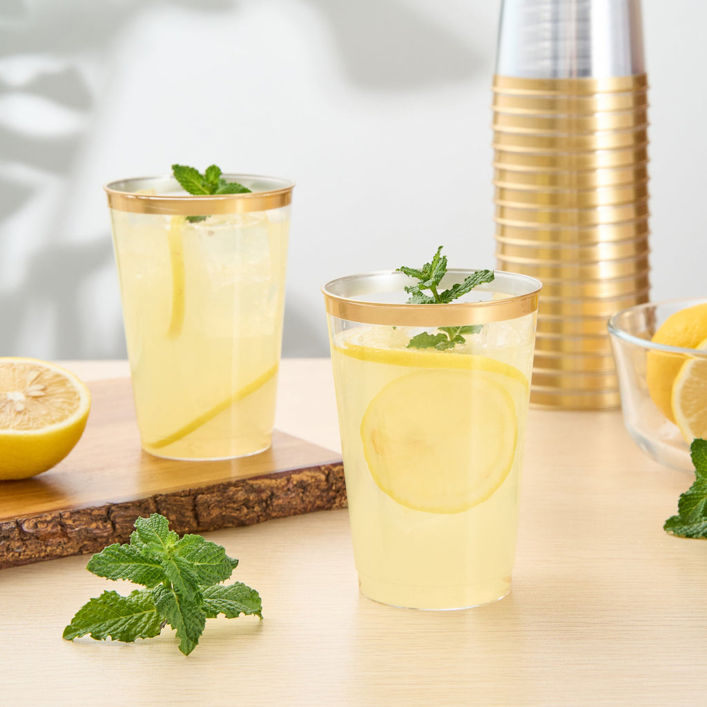 Chef 101 12 oz Clear Plastic Tumbler - with Gold Rim - 3" x 3" x 4 1/4" - 20 count box