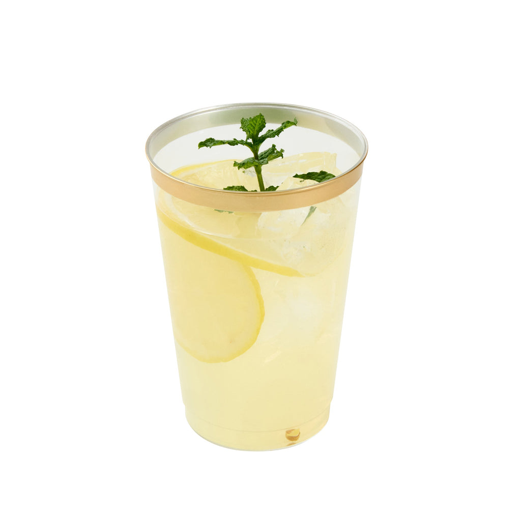 Chef 101 12 oz Clear Plastic Tumbler - with Gold Rim - 3" x 3" x 4 1/4" - 20 count box