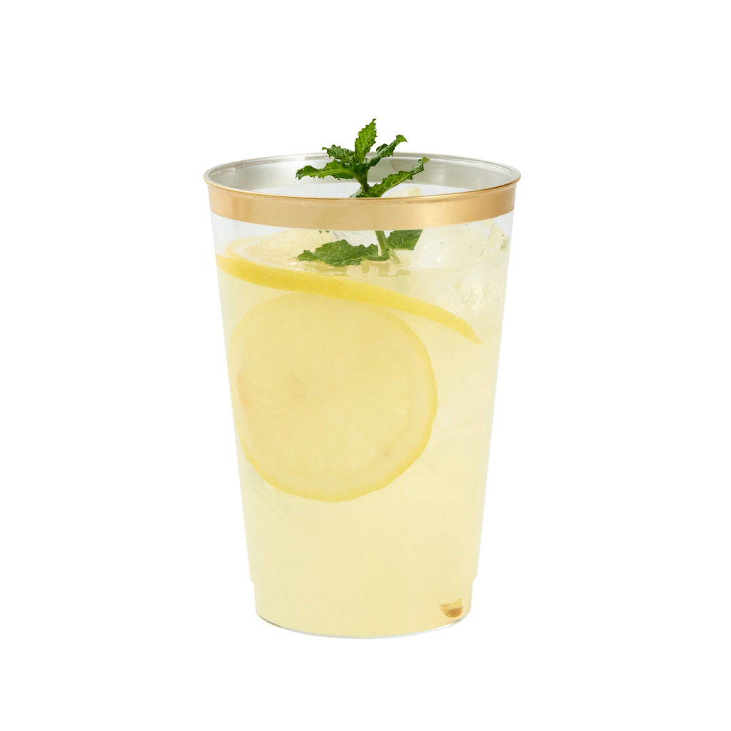 Chef 101 12 oz Clear Plastic Tumbler - with Gold Rim - 3" x 3" x 4 1/4" - 20 count box