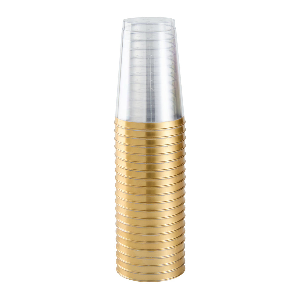Chef 101 12 oz Clear Plastic Tumbler - with Gold Rim - 3" x 3" x 4 1/4" - 20 count box