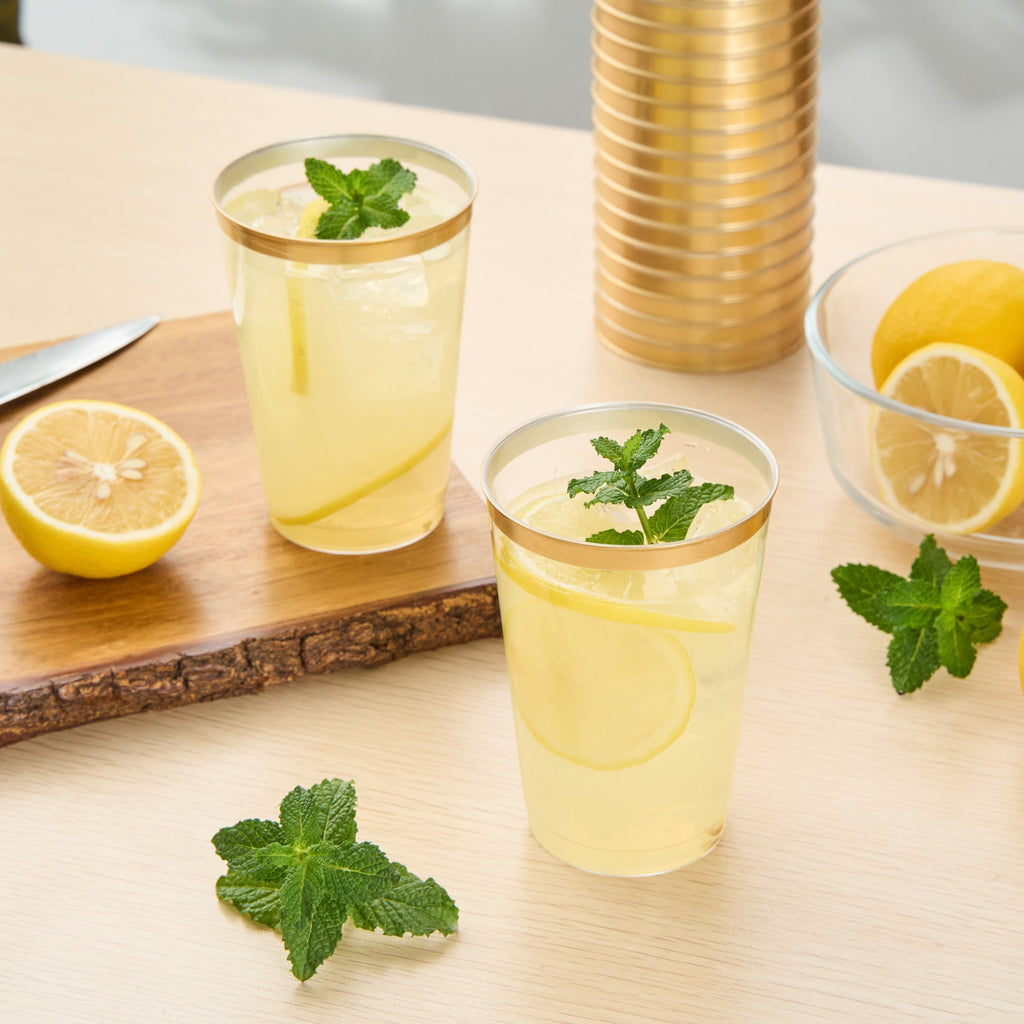 Chef 101 12 oz Clear Plastic Tumbler - with Gold Rim - 3" x 3" x 4 1/4" - 20 count box