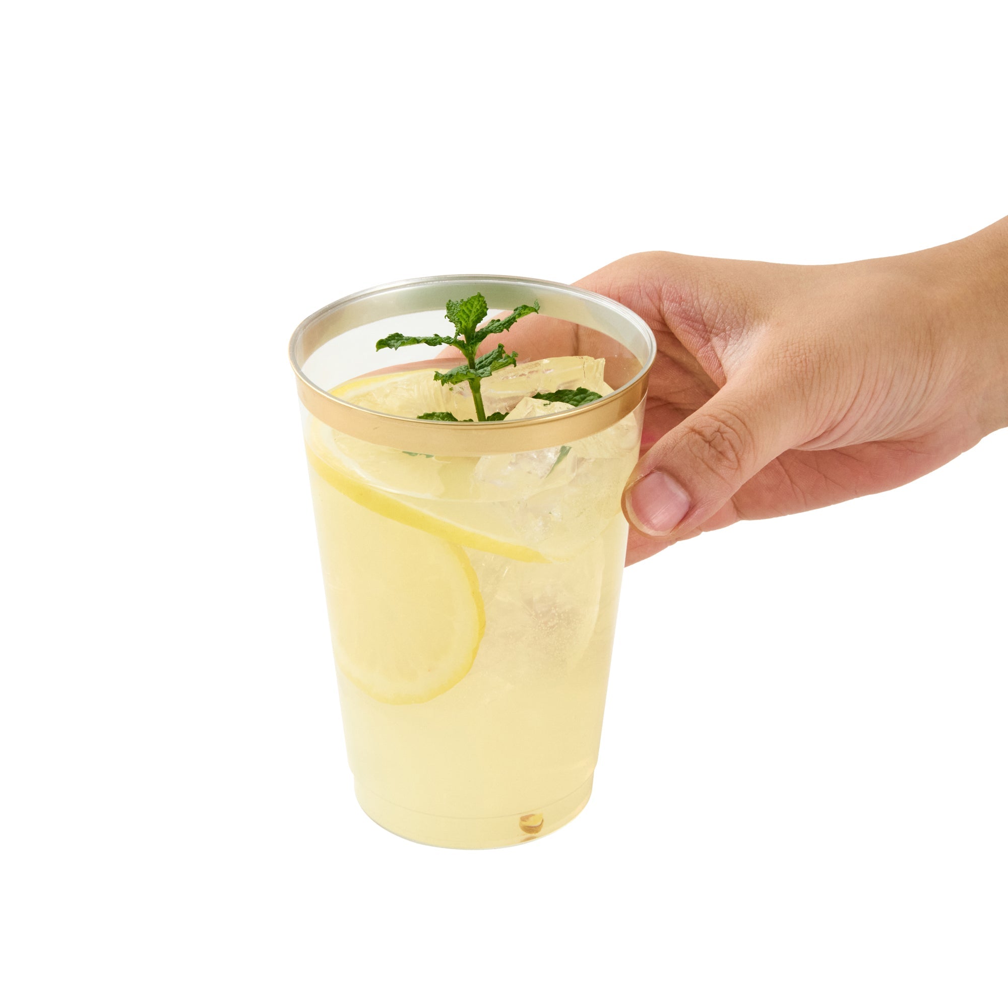 Chef 101 12 oz Clear Plastic Tumbler - with Gold Rim - 3" x 3" x 4 1/4" - 500 count box