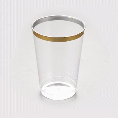 Chef 101 12 oz Clear Plastic Tumbler - with Gold Rim - 3" x 3" x 4 1/4" - 500 count box
