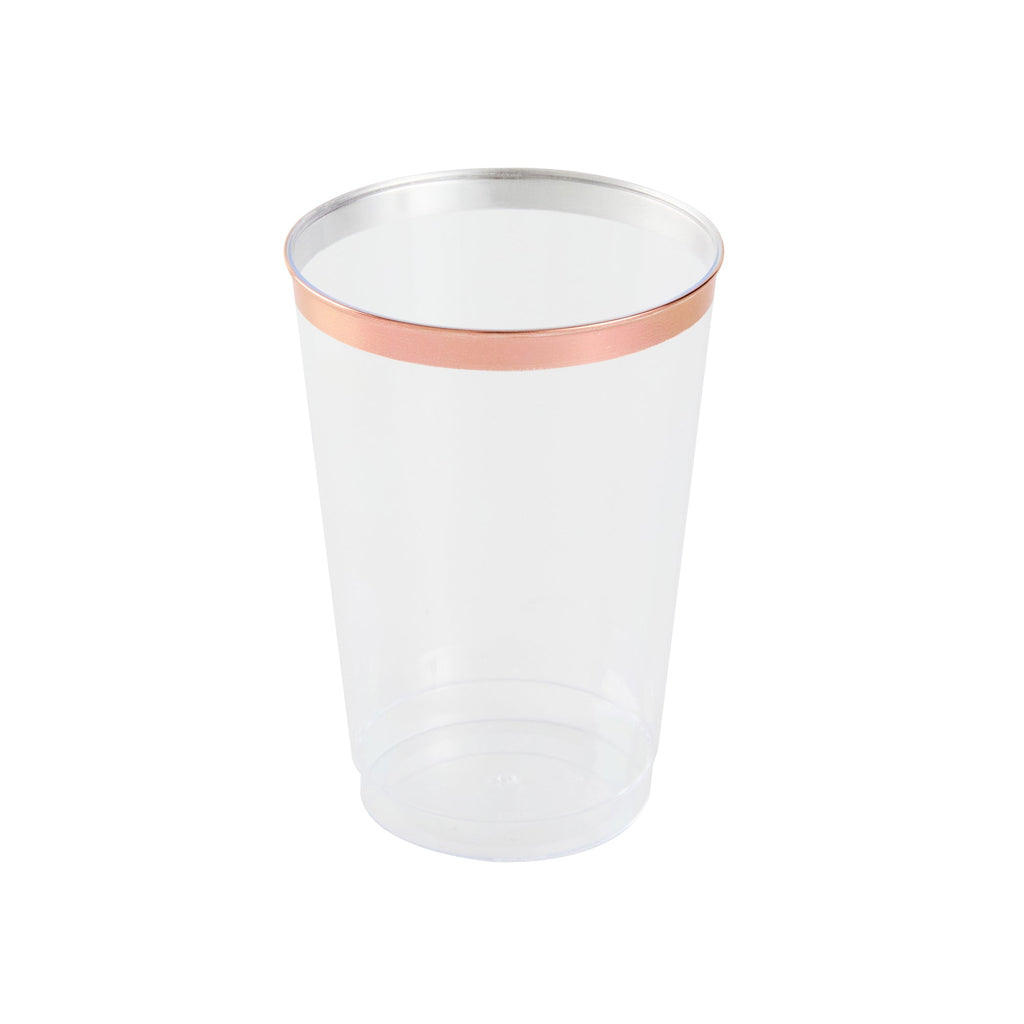 Chef 101 12 oz Clear Plastic Tumbler - with Rose Gold Rim - 3" x 3" x 4 1/4" - 20 count box