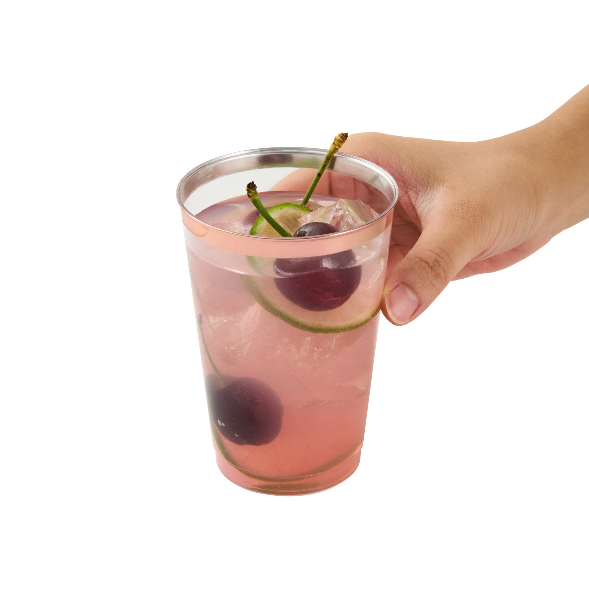 Chef 101 12 oz Clear Plastic Tumbler - with Rose Gold Rim - 3" x 3" x 4 1/4" - 20 count box