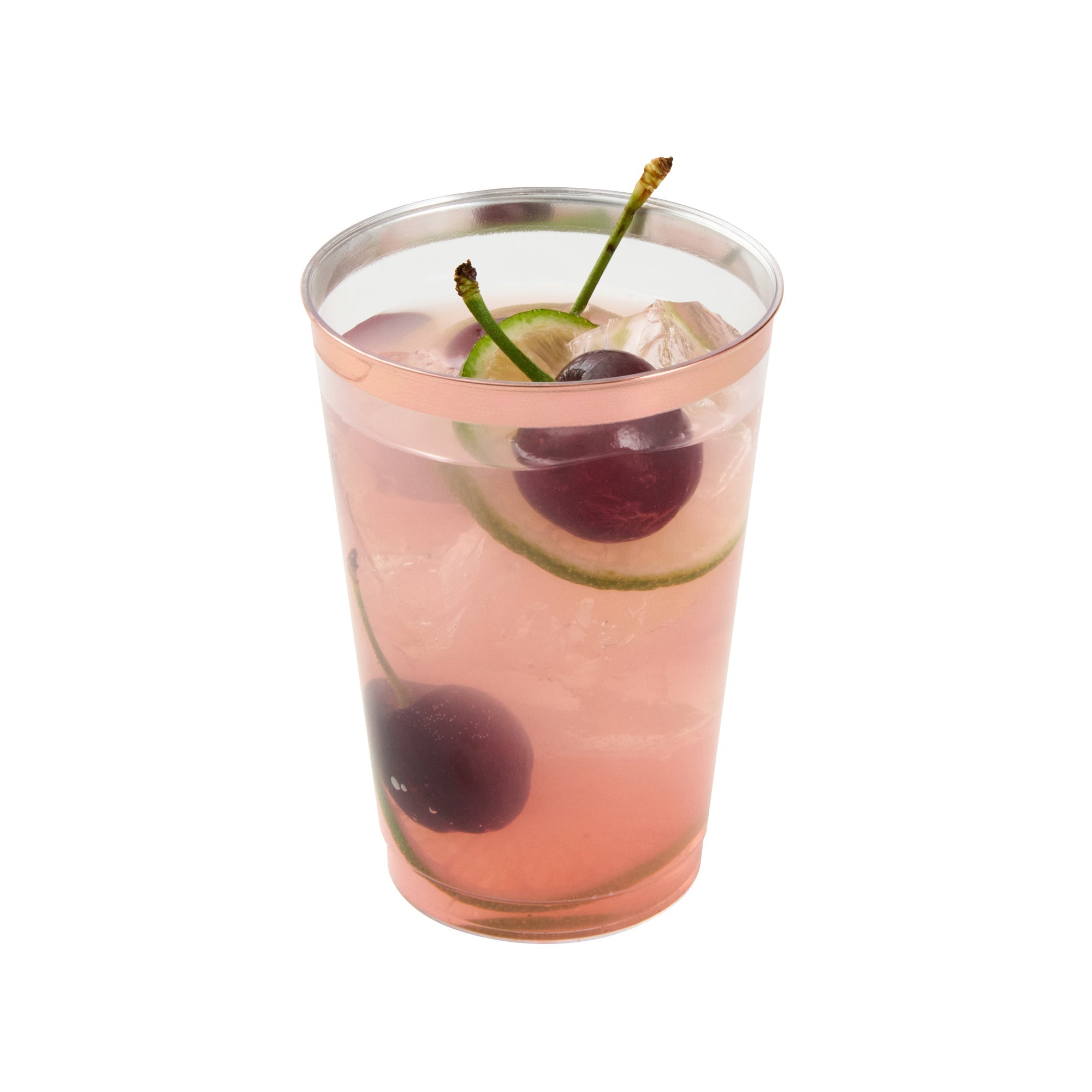 Chef 101 12 oz Clear Plastic Tumbler - with Rose Gold Rim - 3" x 3" x 4 1/4" - 20 count box