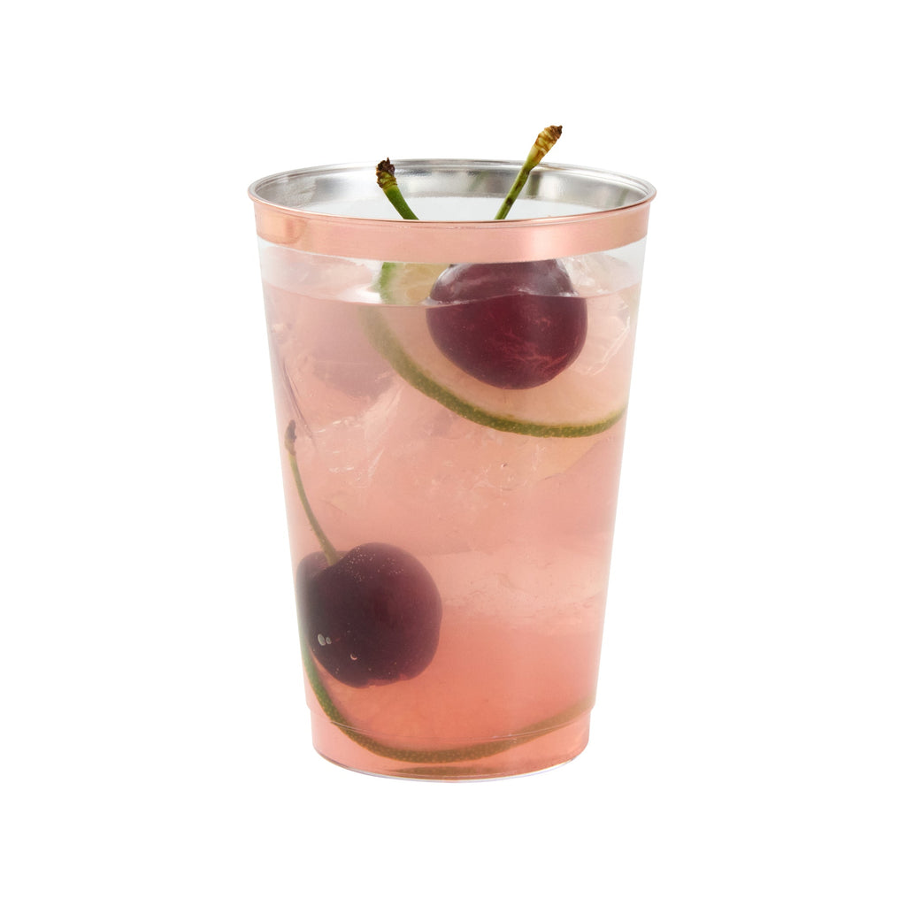 Chef 101 12 oz Clear Plastic Tumbler - with Rose Gold Rim - 3" x 3" x 4 1/4" - 20 count box