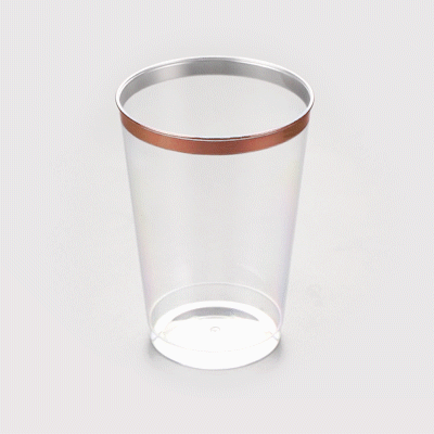 Chef 101 12 oz Clear Plastic Tumbler - with Rose Gold Rim - 3" x 3" x 4 1/4" - 20 count box