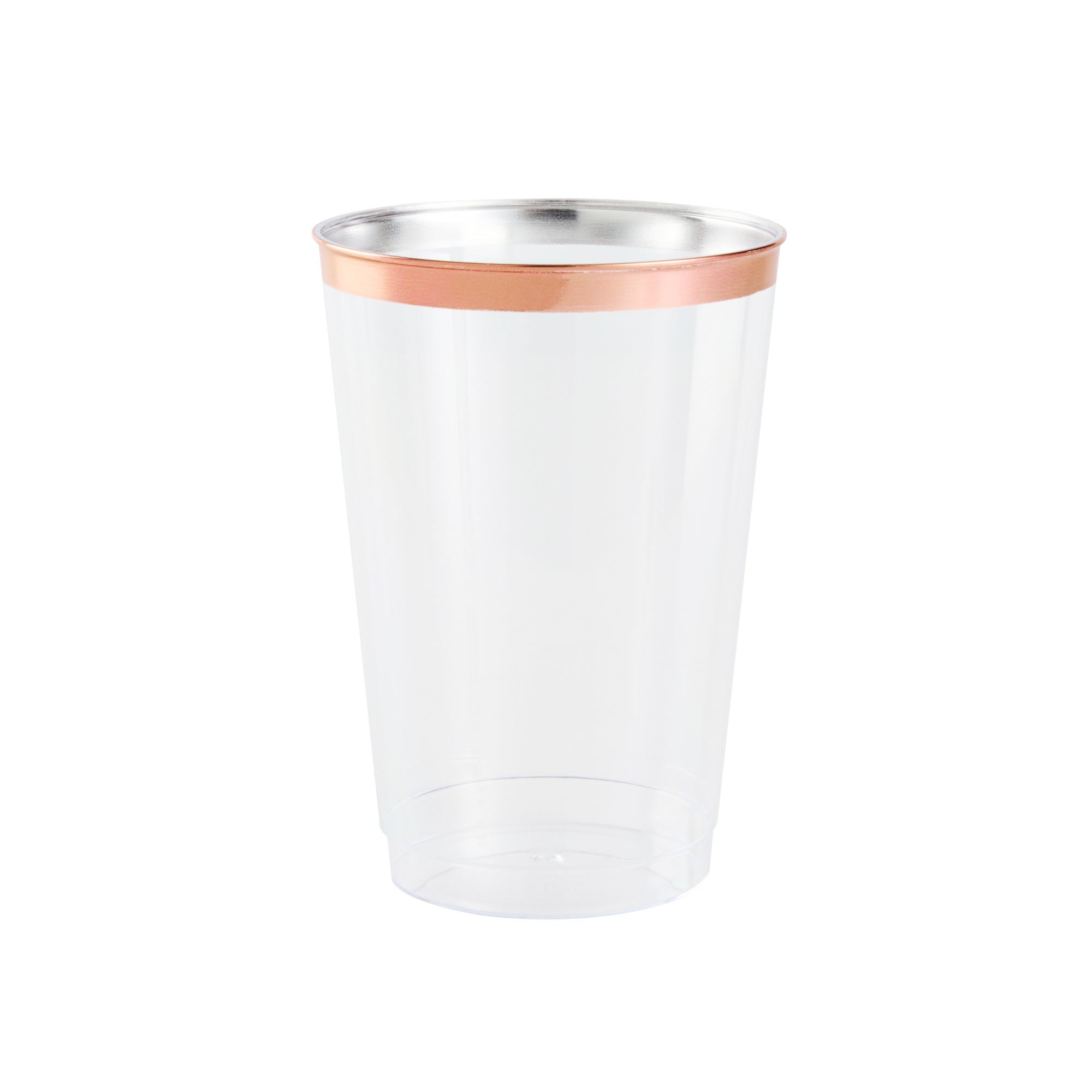 Chef 101 12 oz Clear Plastic Tumbler - with Rose Gold Rim - 3" x 3" x 4 1/4" - 20 count box