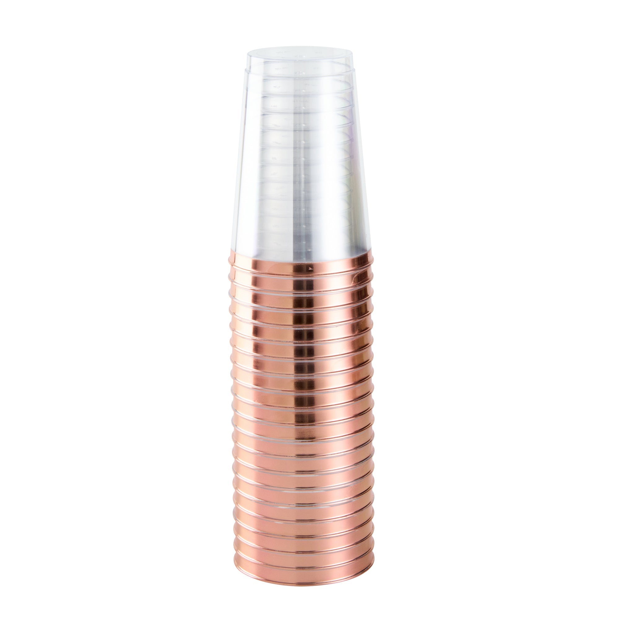 Chef 101 12 oz Clear Plastic Tumbler - with Rose Gold Rim - 3" x 3" x 4 1/4" - 20 count box