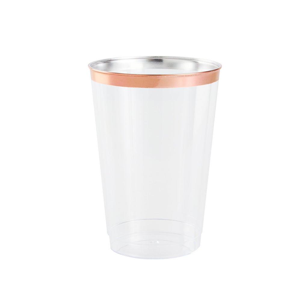Chef 101 12 oz Clear Plastic Tumbler - with Rose Gold Rim - 3" x 3" x 4 1/4" - 500 count box