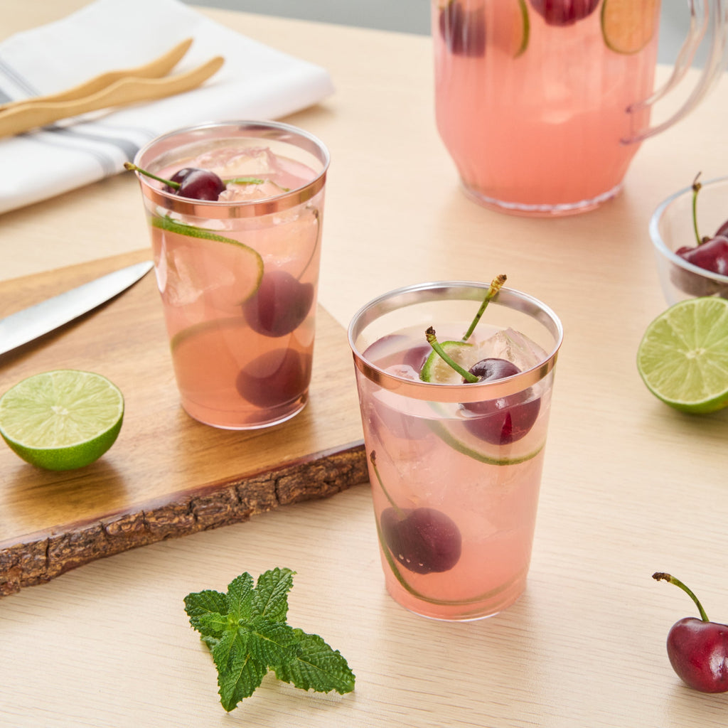 Chef 101 12 oz Clear Plastic Tumbler - with Rose Gold Rim - 3" x 3" x 4 1/4" - 500 count box