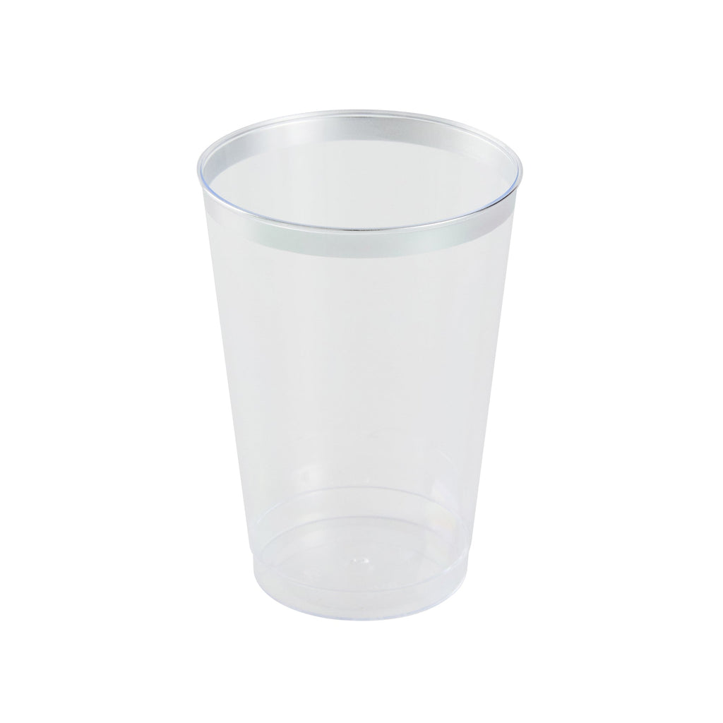 Chef 101 12 oz Clear Plastic Tumbler - with Silver Rim - 3" x 3" x 4 1/4" - 500 count box