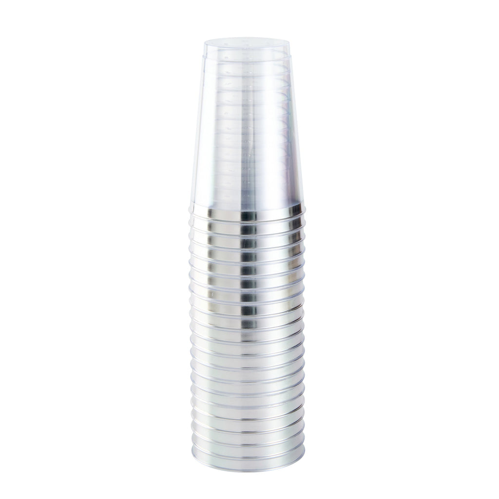 Chef 101 12 oz Clear Plastic Tumbler - with Silver Rim - 3" x 3" x 4 1/4" - 20 count box