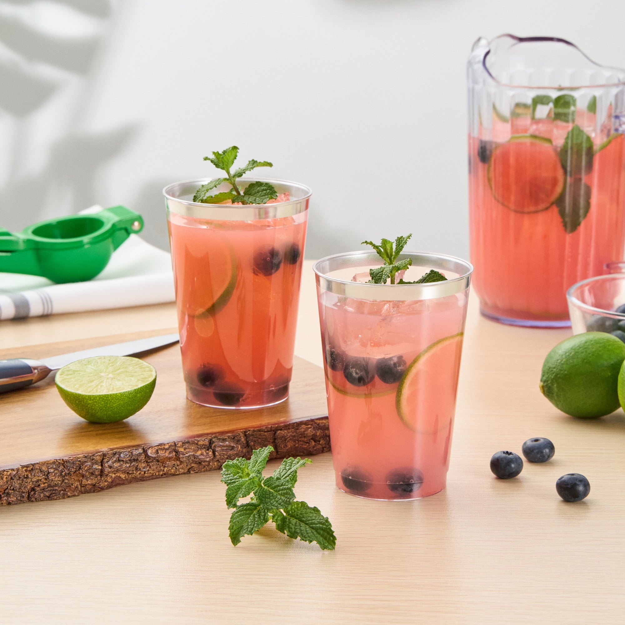 Chef 101 12 oz Clear Plastic Tumbler - with Silver Rim - 3" x 3" x 4 1/4" - 20 count box