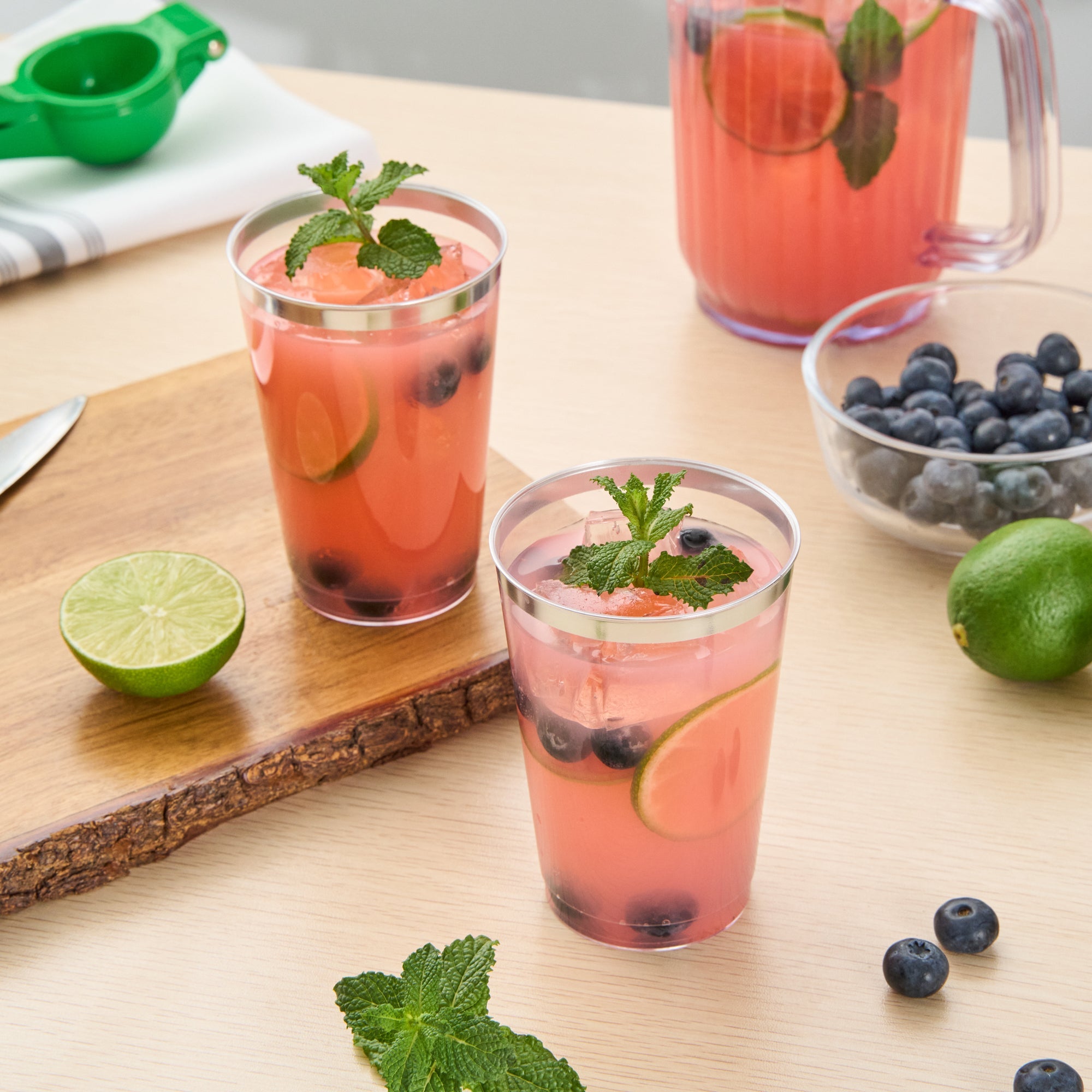 Chef 101 12 oz Clear Plastic Tumbler - with Silver Rim - 3" x 3" x 4 1/4" - 20 count box