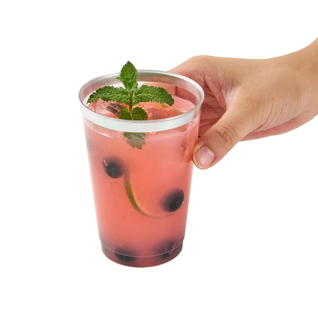 Chef 101 12 oz Clear Plastic Tumbler - with Silver Rim - 3" x 3" x 4 1/4" - 500 count box