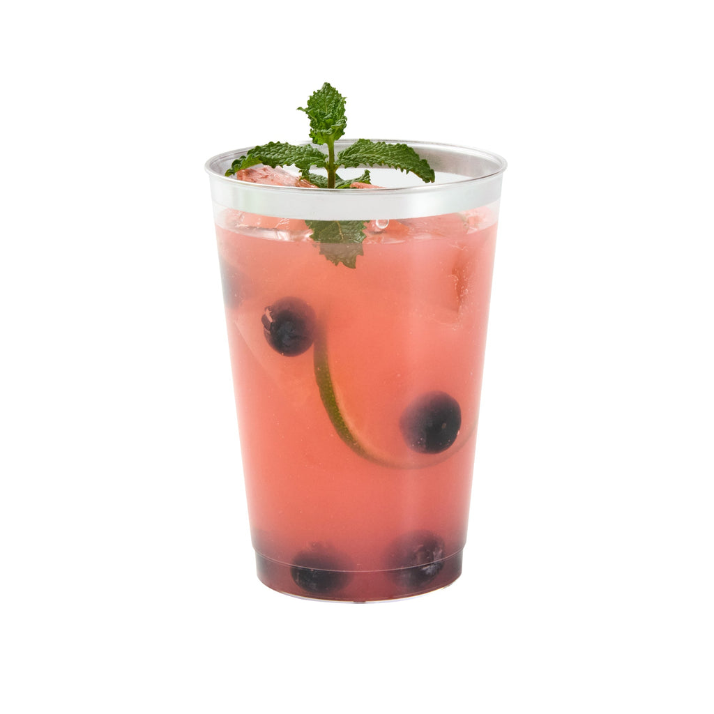 Chef 101 12 oz Clear Plastic Tumbler - with Silver Rim - 3" x 3" x 4 1/4" - 500 count box
