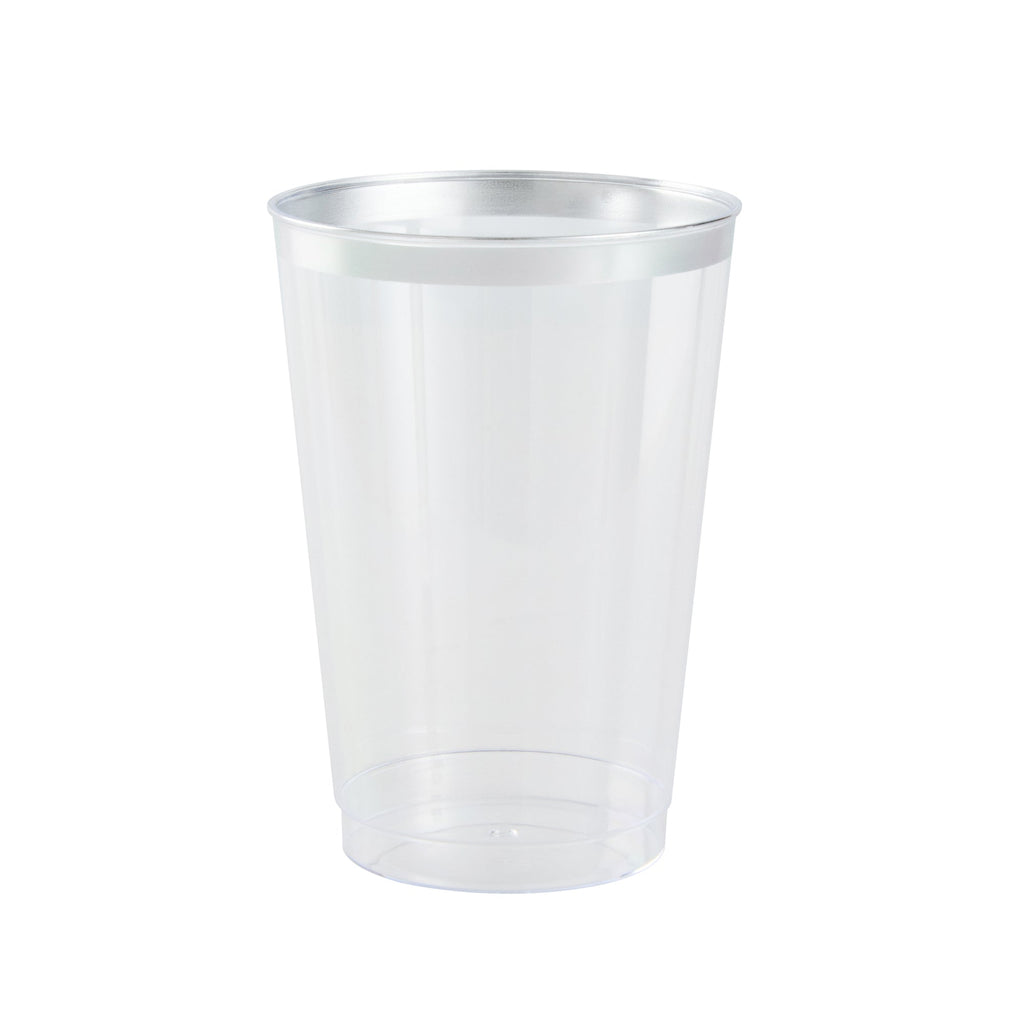 Chef 101 12 oz Clear Plastic Tumbler - with Silver Rim - 3" x 3" x 4 1/4" - 500 count box
