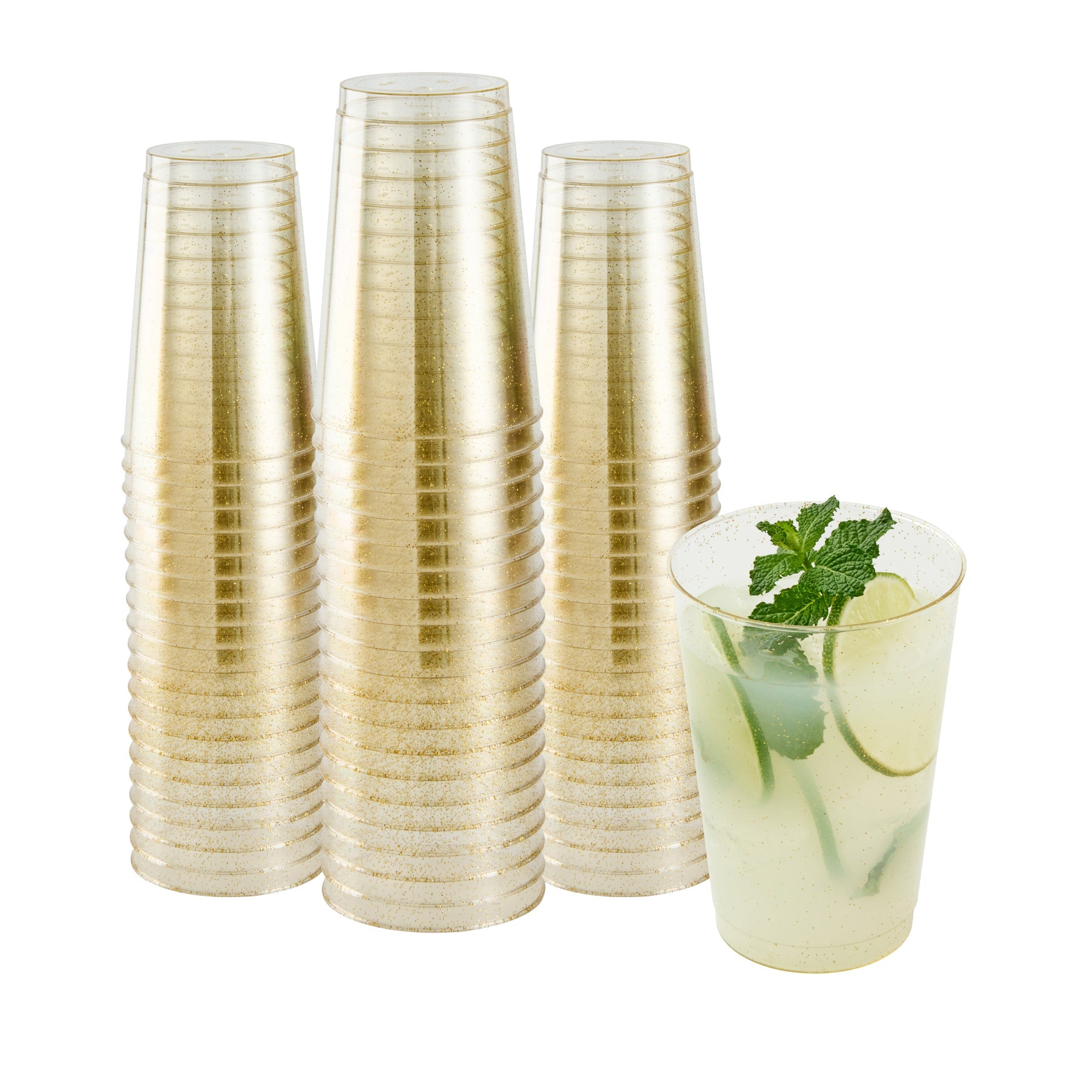Chef 101 12 oz Gold Glitter Plastic Tumbler - 3" x 3" x 4 1/4" - 20 count box