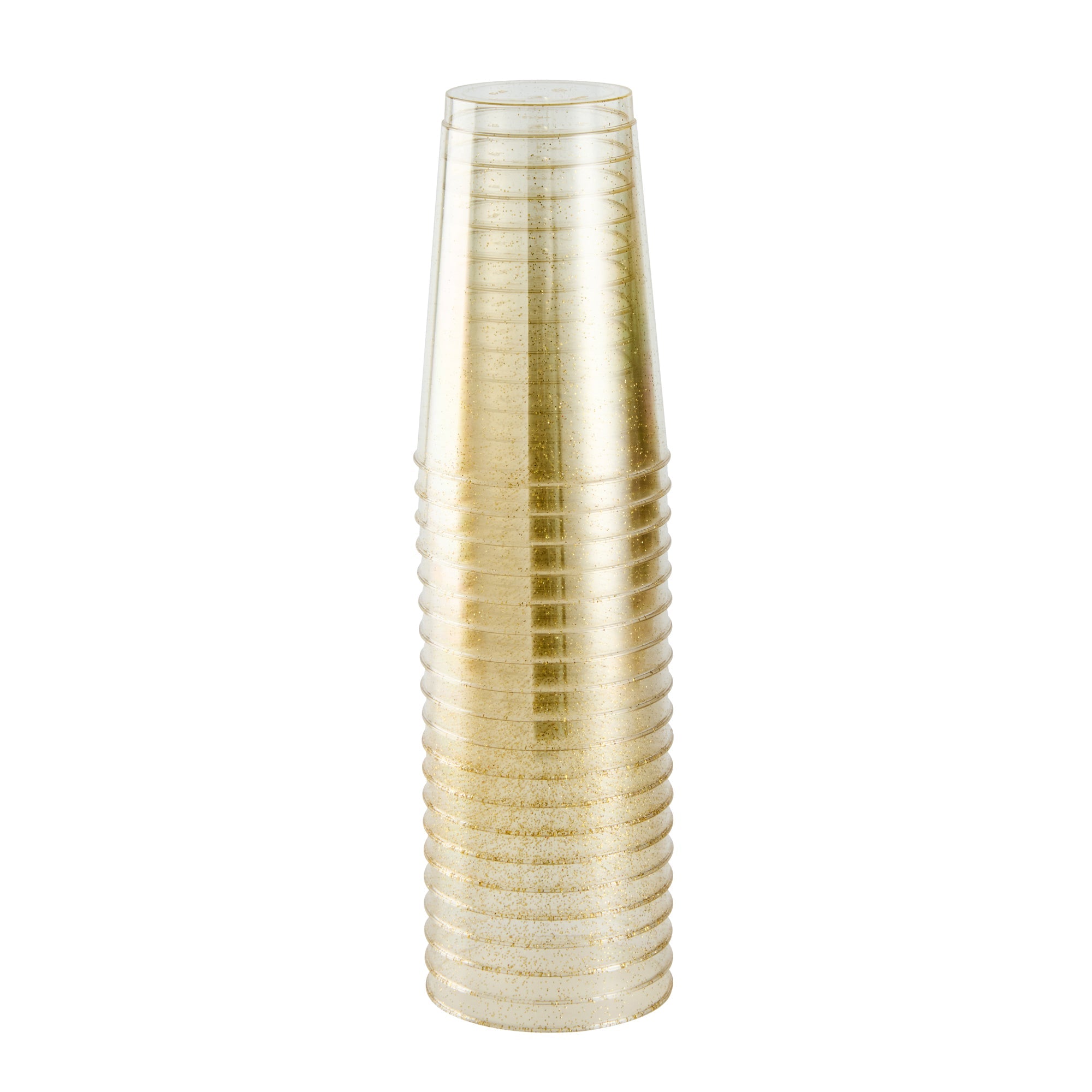 Chef 101 12 oz Gold Glitter Plastic Tumbler - 3" x 3" x 4 1/4" - 20 count box