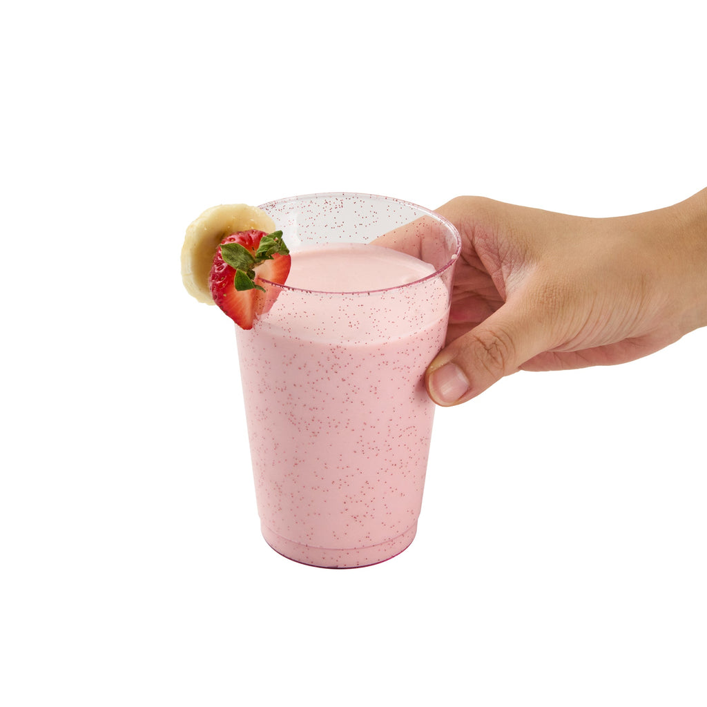 Chef 101 12 oz Pink Glitter Plastic Tumbler - 3" x 3" x 4 1/4" - 500 count box