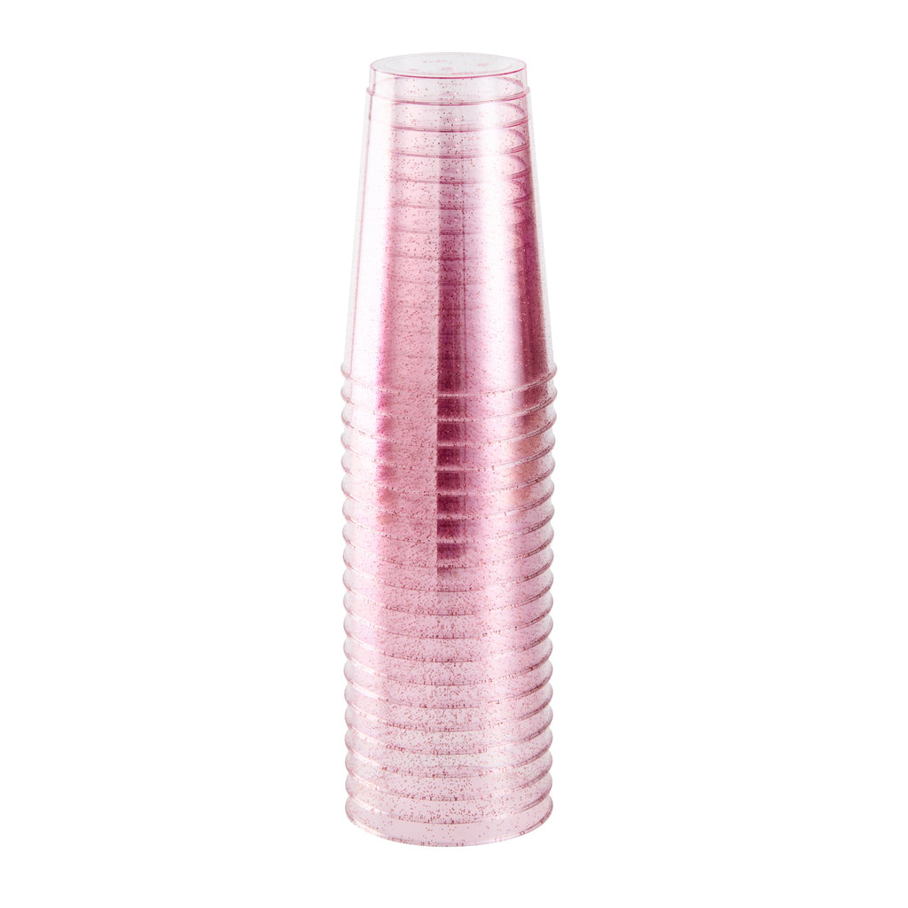 Chef 101 12 oz Pink Glitter Plastic Tumbler - 3" x 3" x 4 1/4" - 500 count box