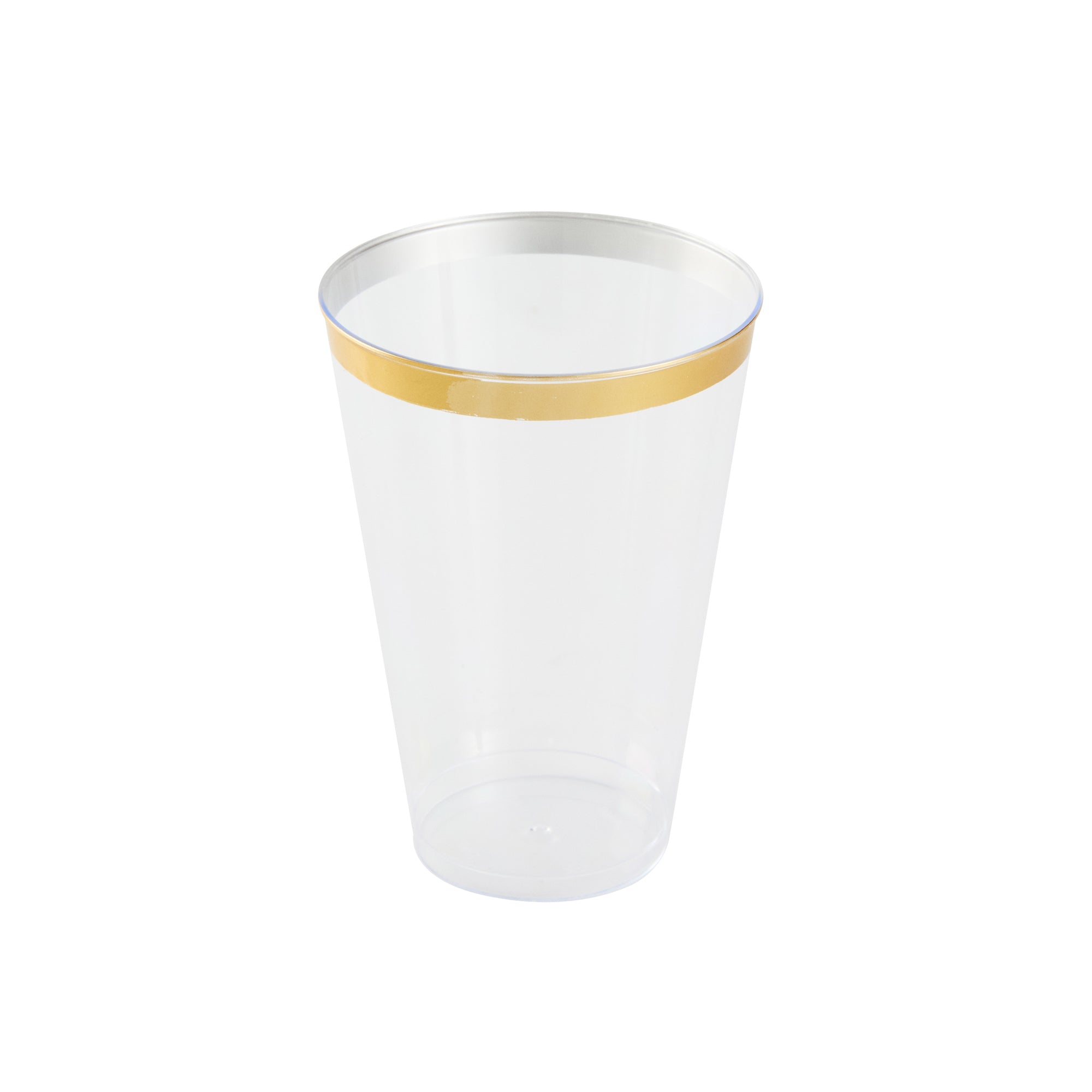 Chef 101 14 oz Clear Plastic Tumbler - with Gold Rim - 3 1/4" x 3 1/4" x 4 3/4" - 20 count box