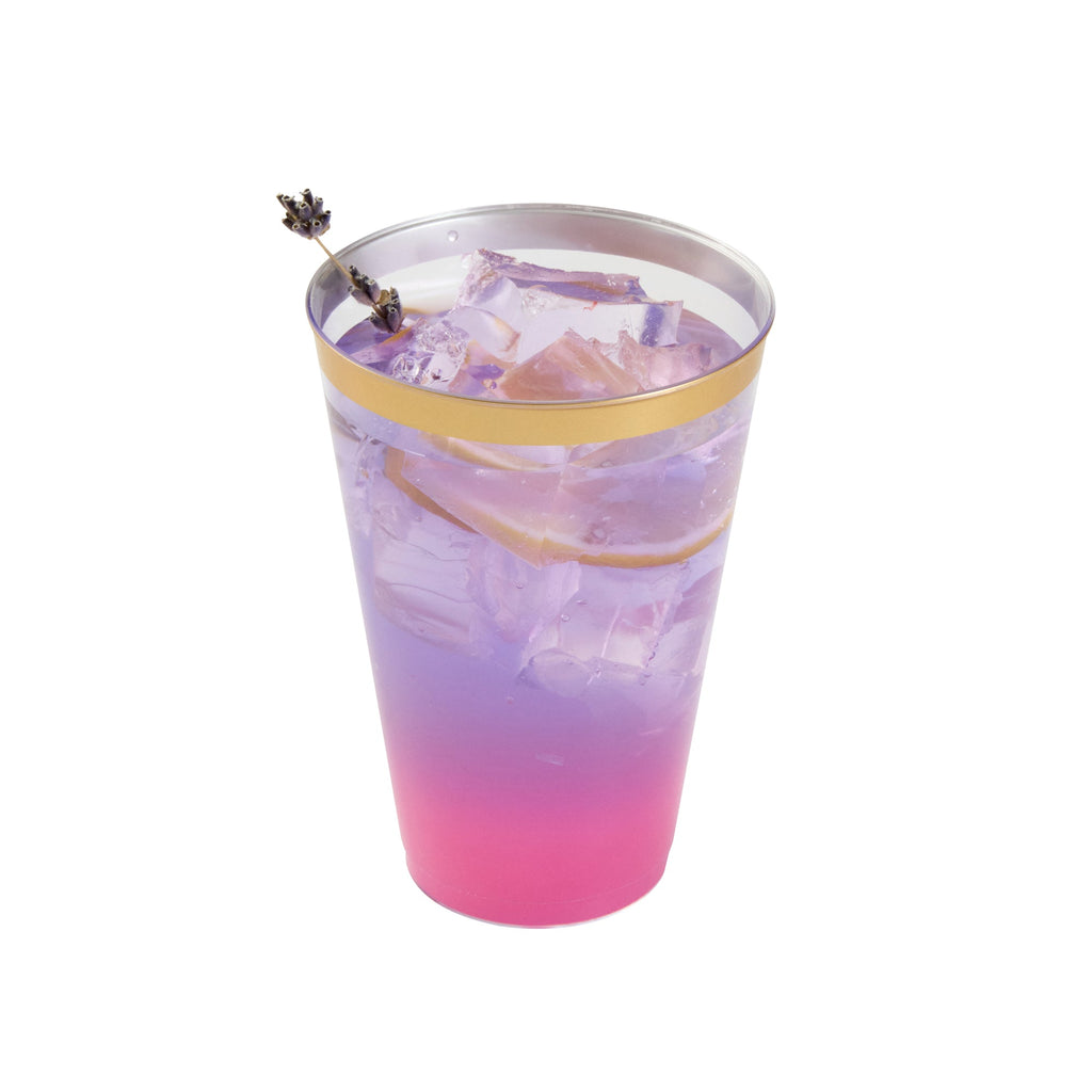 Chef 101 14 oz Clear Plastic Tumbler - with Gold Rim - 3 1/4" x 3 1/4" x 4 3/4" - 20 count box