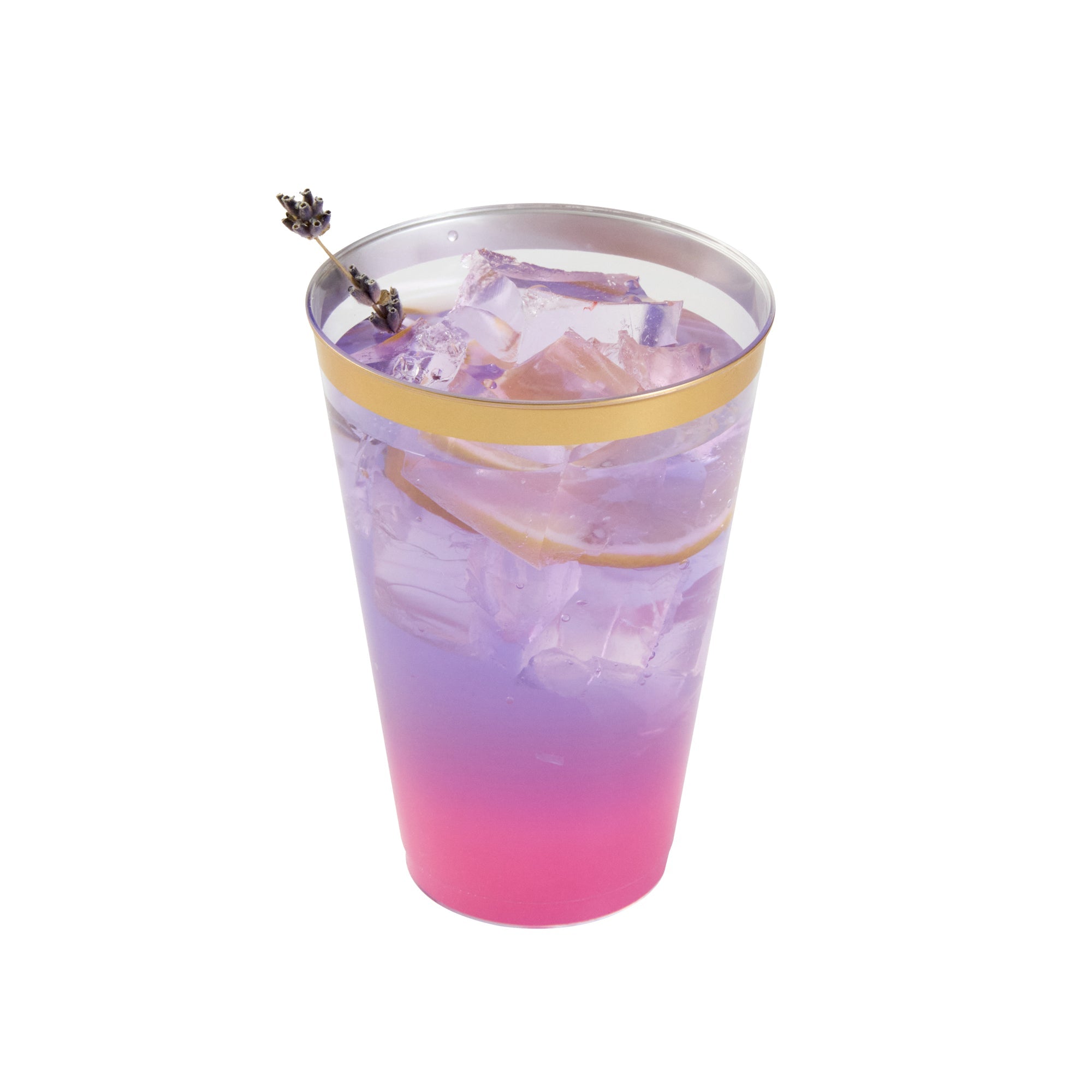 Chef 101 14 oz Clear Plastic Tumbler - with Gold Rim - 3 1/4" x 3 1/4" x 4 3/4" - 20 count box