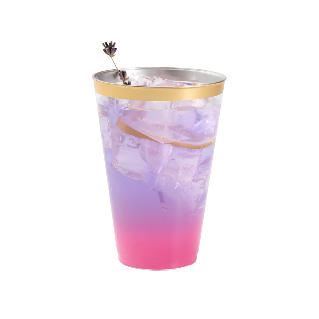 Chef 101 14 oz Clear Plastic Tumbler - with Gold Rim - 3 1/4" x 3 1/4" x 4 3/4" - 20 count box