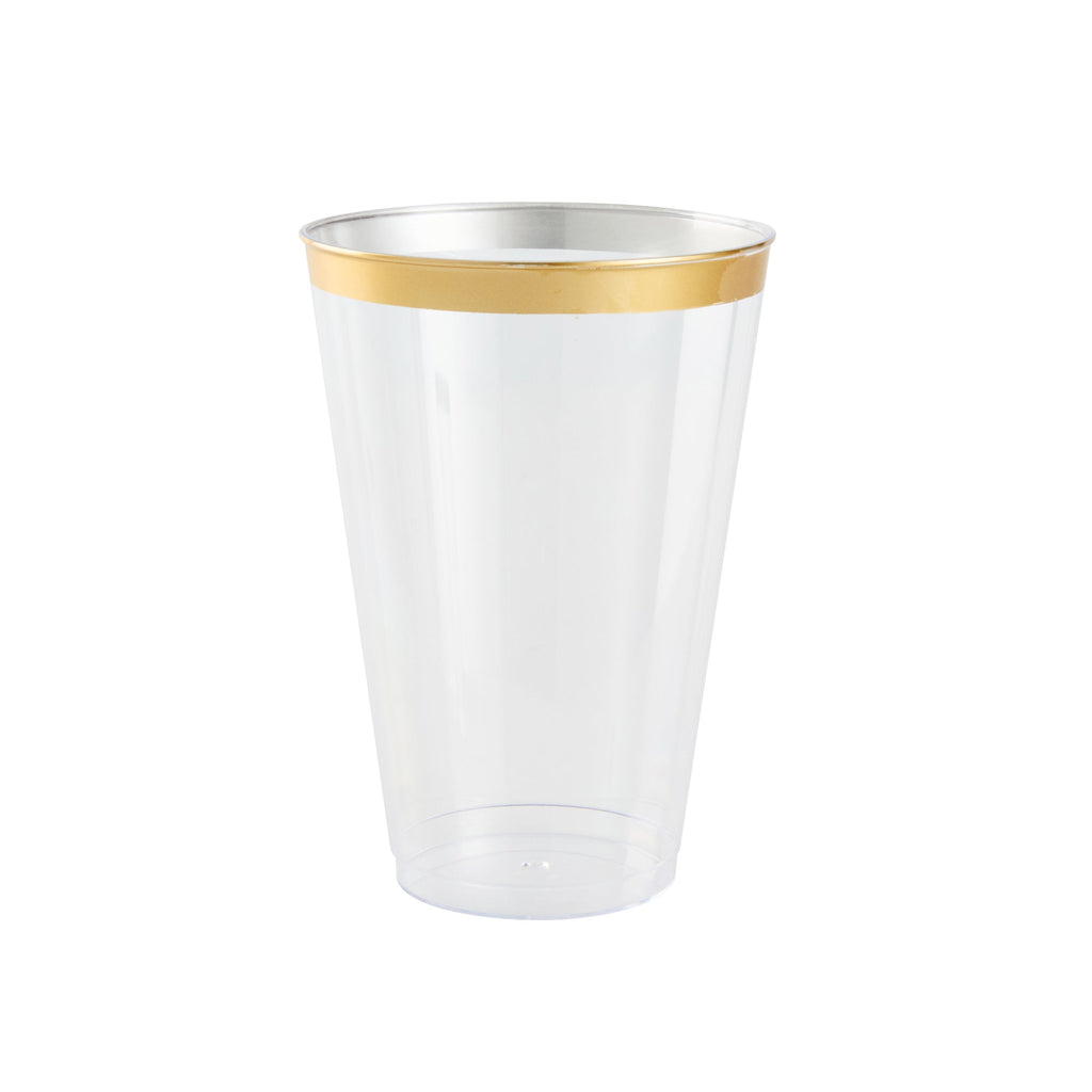 Chef 101 14 oz Clear Plastic Tumbler - with Gold Rim - 3 1/4" x 3 1/4" x 4 3/4" - 20 count box