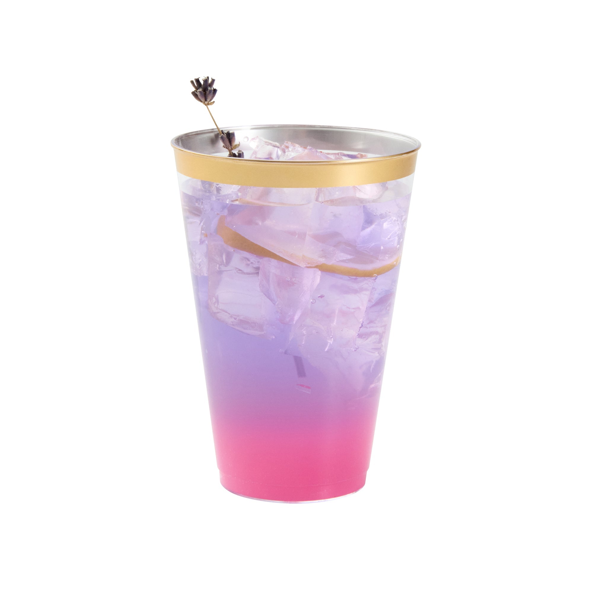 Chef 101 14 oz Clear Plastic Tumbler - with Gold Rim - 3 1/4" x 3 1/4" x 4 3/4" - 500 count box