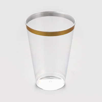 Chef 101 14 oz Clear Plastic Tumbler - with Gold Rim - 3 1/4" x 3 1/4" x 4 3/4" - 500 count box
