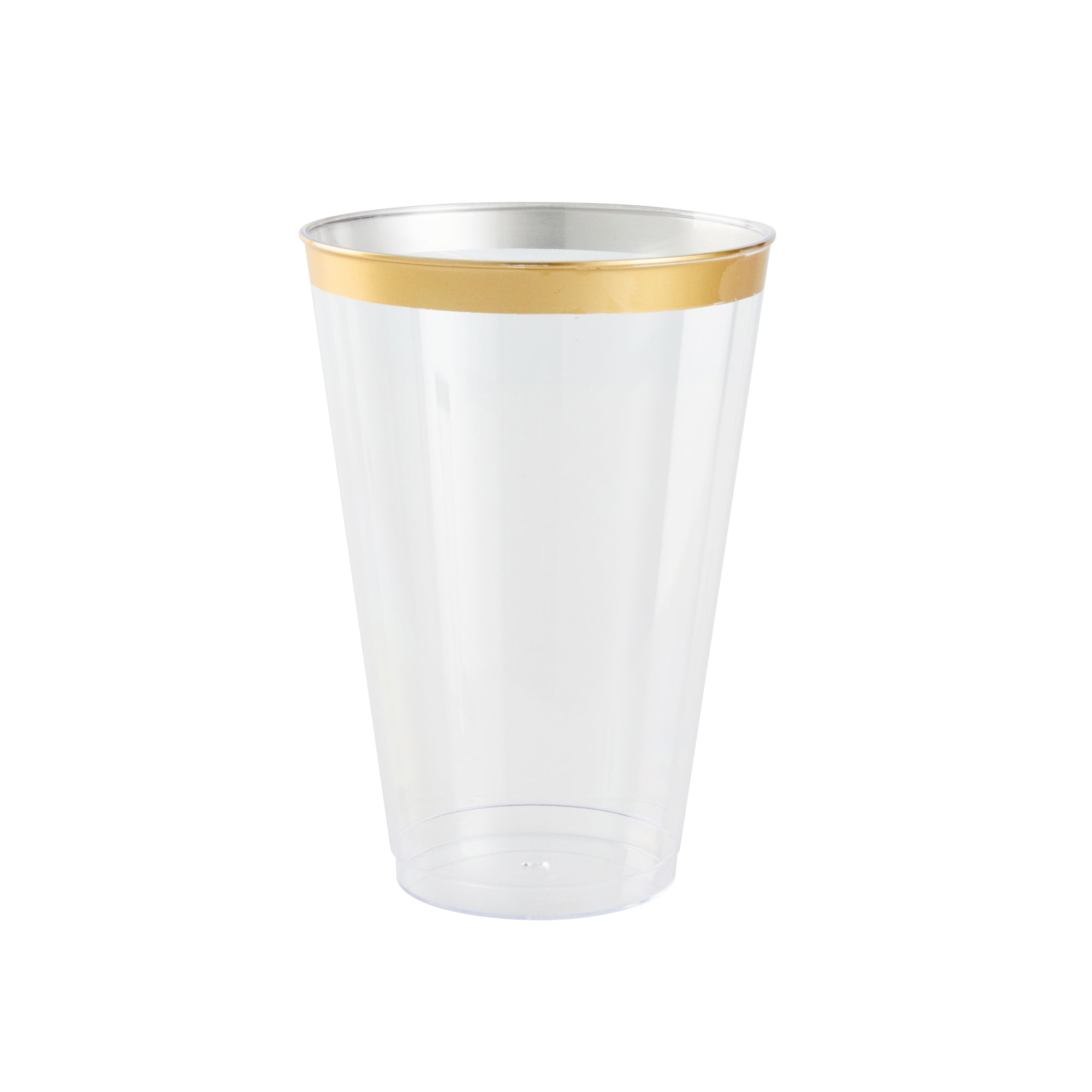 Chef 101 14 oz Clear Plastic Tumbler - with Gold Rim - 3 1/4" x 3 1/4" x 4 3/4" - 500 count box