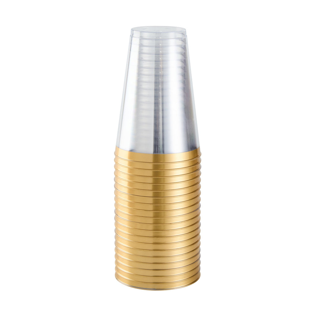 Chef 101 14 oz Clear Plastic Tumbler - with Gold Rim - 3 1/4" x 3 1/4" x 4 3/4" - 500 count box